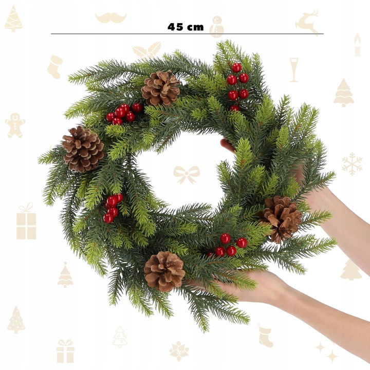 WIANEK ŚWIĄTECZNY STROIK NA DRZWI STÓŁ WIENIEC OZDOBA PREMIUM ŚWIĘTA 45 cm