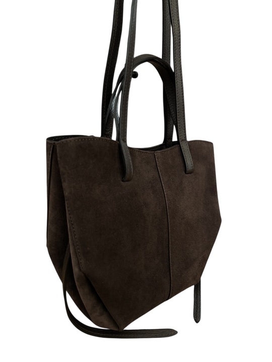 Torebka damska VERA PELLE SHOPPERKA na ramię i do ręki ZAMSZ BRĄZ