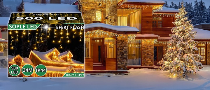SOPLE LED 500 LAMPKI CIEPŁE WISZĄCE 24M ZEWNĘTRZNE WEWNĘTRZNE EFEKT FLASH