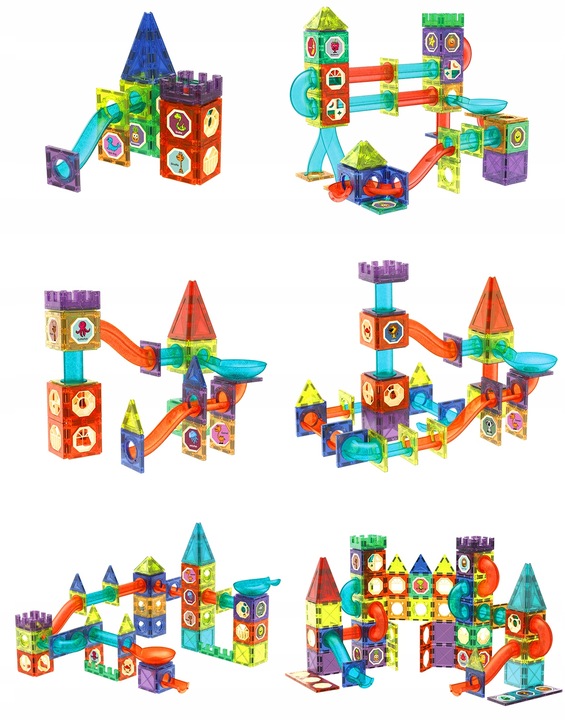 Klocki MAGNETYCZNE KONSTRUKCYJNE Tor kulkowy ŚWIECĄCY 110 el Zestaw dziecko