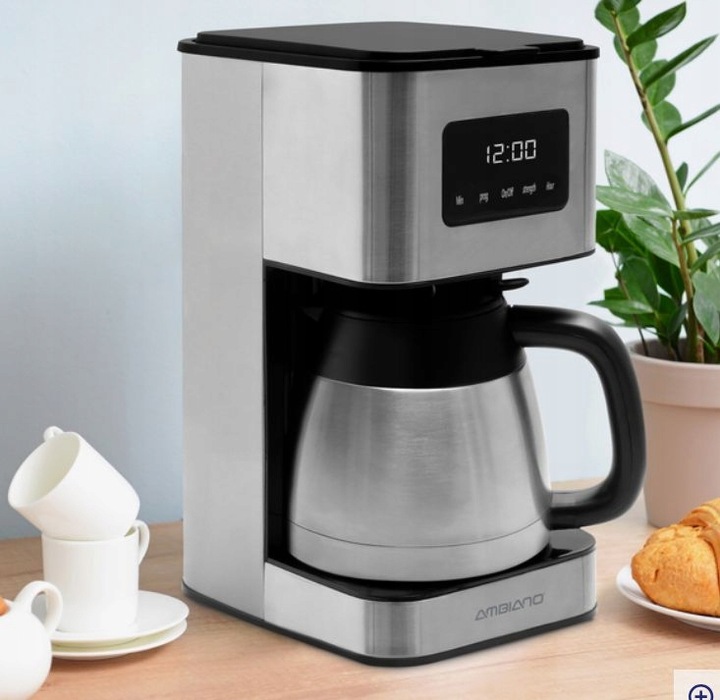 Ekspres Przelewowy AMBIANO 900W 1.0L Programator Stali Nierdzewna DOTYKOWY