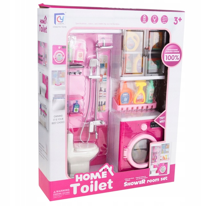 ŁAZIENKA Z AKCESORIAMI PRYSZNIC WC PRALKA ZESTAW ŁAZIENKOWY DLA DZIECI