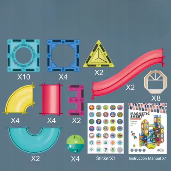 KLOCKI MAGNETYCZNE DLA DZIECKA KONSTRUKCYJNE 3D EDUKACYJNE TOR KULKOWY 42EL