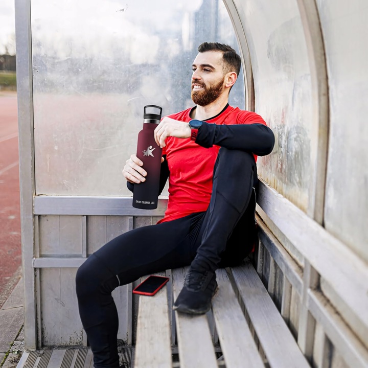 TERMOS BUTELKA TERMICZNA KUBEK NA KAWĘ HERBATĘ ZE SŁOMKĄ WIŚNIOWY 750ML