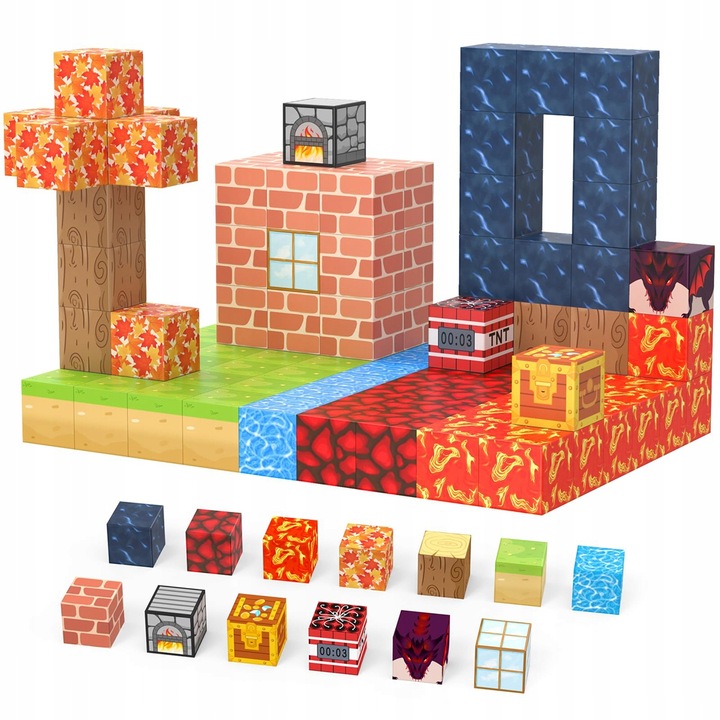 KLOCKI MAGNETYCZNE MINECRAFT BLOKI KLOCKI PIXELE SZEŚCIANY 100 KLOCKÓW