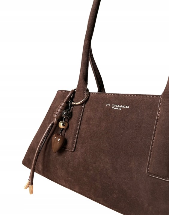Flora&Co torebka shopper brązowy czekoladowa zamszowa torebka jamnik