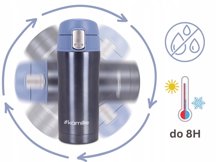 KUBEK TERMICZNY TERMOS STALOWY 100% SZCZELNY pojemny bidon KAMILLE 320 ml