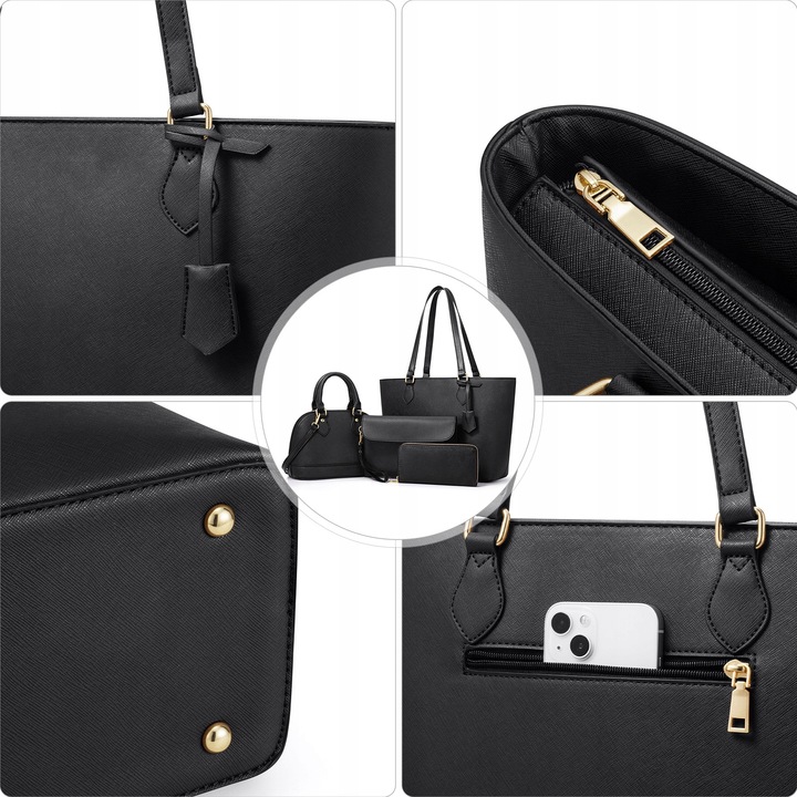 ZESTAW TOREBEK DAMSKICH 4W1 – STYLOWE TOREBKI NA CO DZIEŃ I DO PRACY CZARNY