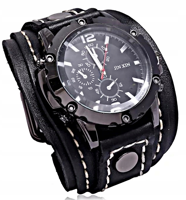 MD camel zegarek męski skóra naturalna szeroki pasek styl casual retro