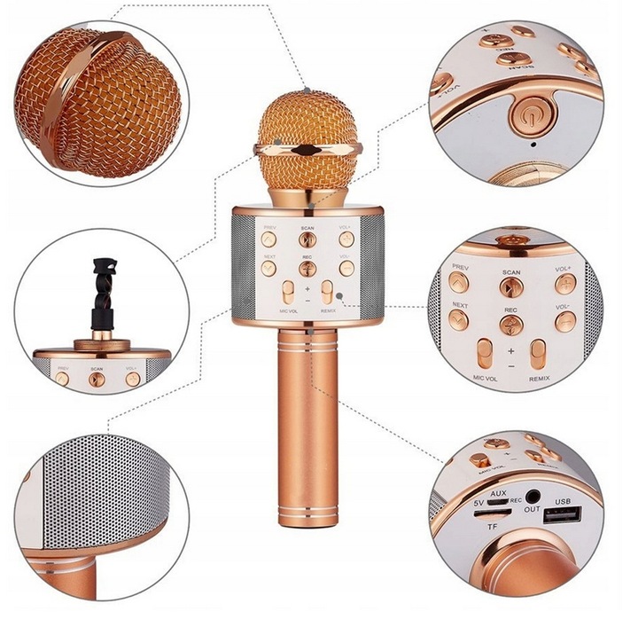 RÓŻOWY SMARTWATCH W KOMPLECIE 3w1 Z MIKROFONEM DO KARAOKE + SŁUCHAWKAMI