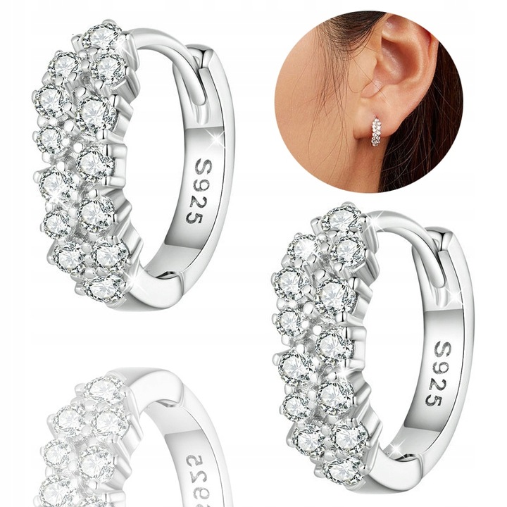 Kolczyki Srebrne PRÓBA 925 KOŁA SREBRO KÓŁKA Rodowane Dwa rzędy Kryształów