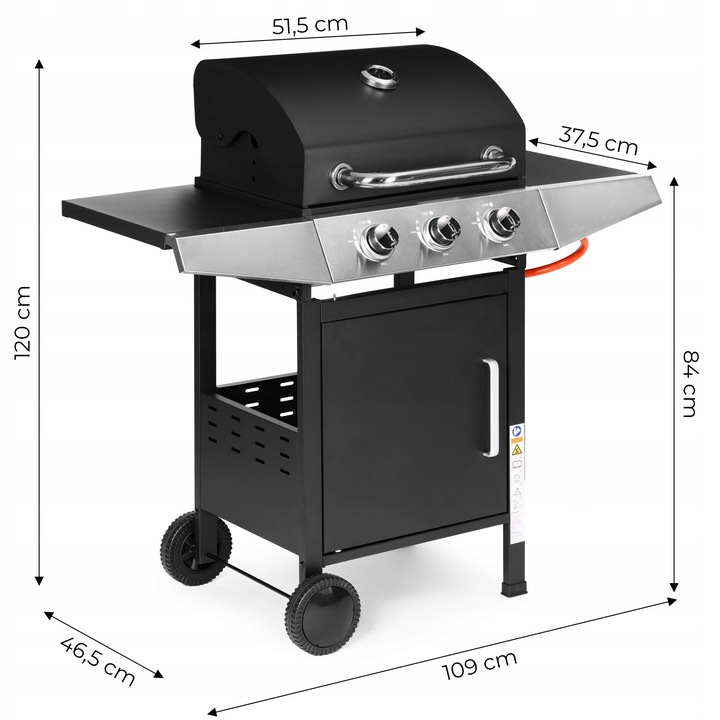 Grill gazowy ogrodowy 10.2 kW duży ruszt 3 palniki termometr reduktor Multi