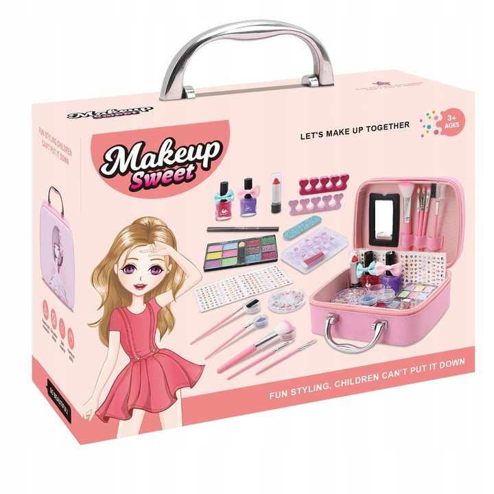 KUFEREK Z KOSMETYKAMI DO MAKIJAŻU MAKE UP DLA DZIECI I LAMPA UV DO PAZNOKCI