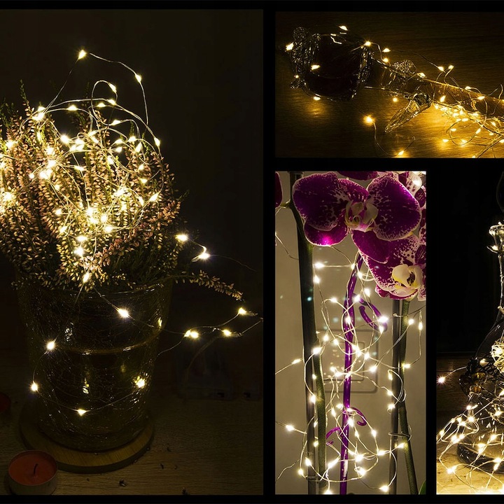 LAMPKI DRUCIKI 100 LED 13m ZEW/WEW MIKRO NA PRĄD 8 FUNKCJI CIEPŁE ZASILACZ