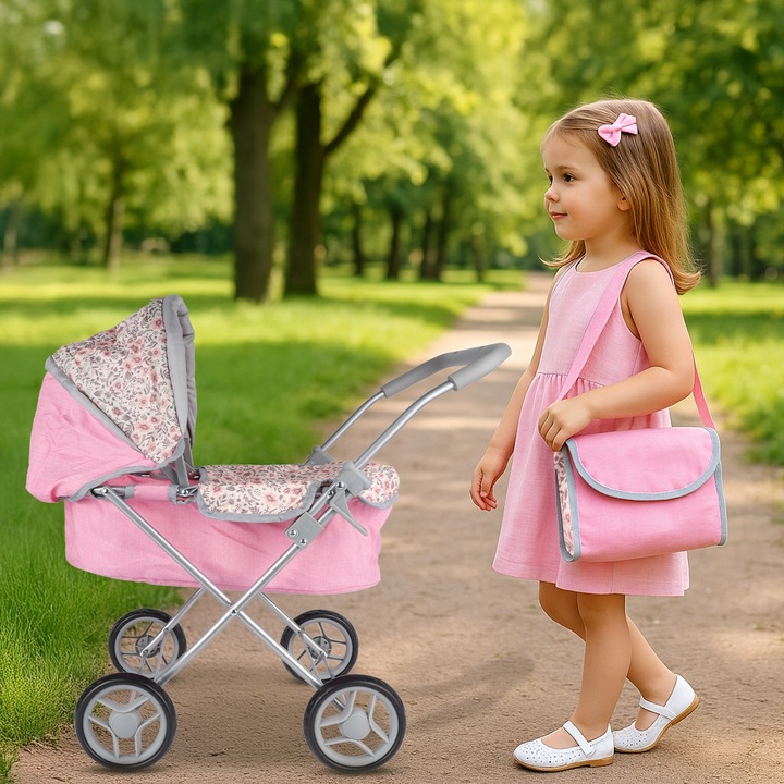 WÓZEK DLA LALEK GŁĘBOKI SKŁADANY GONDOLA TORBA SPACERÓWKA REGULOWANY DASZEK