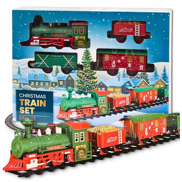 KOLEJKA ELEKTRYCZNA DELUXE ŚWIĄTECZNA Z OŚWIETLENIEM DŹWIĘKIEM POD CHOINKĘ