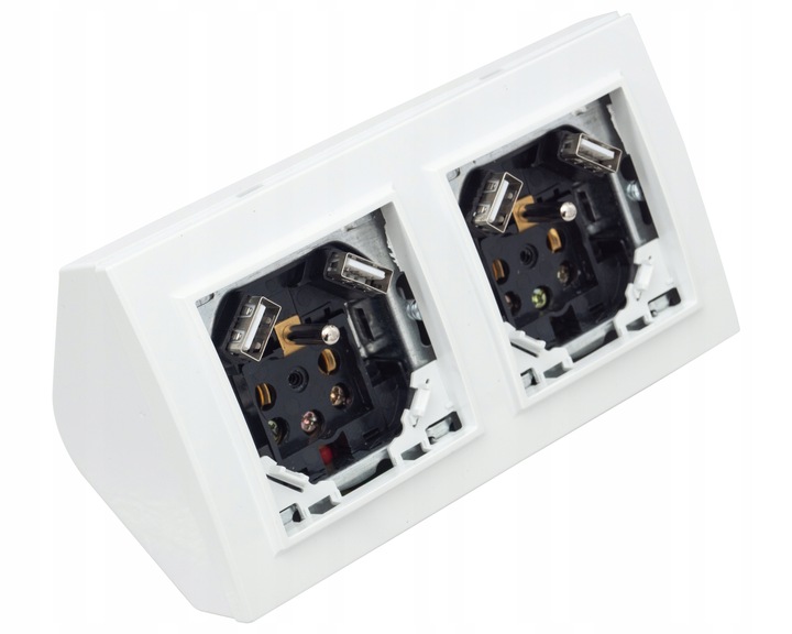 GNIAZDO PODWÓJNE MEBLOWE NAROŻNE BIURKOWE KUCHENNE BLATOWE USB TYP C BIAŁE