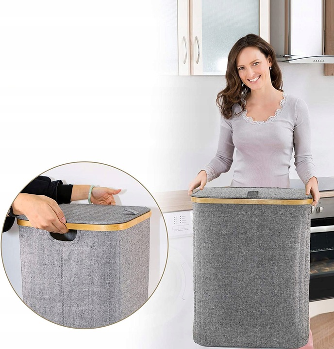 KOSZ NA PRANIE BIELIZNĘ POJEMNIK 100 L Bambus grey