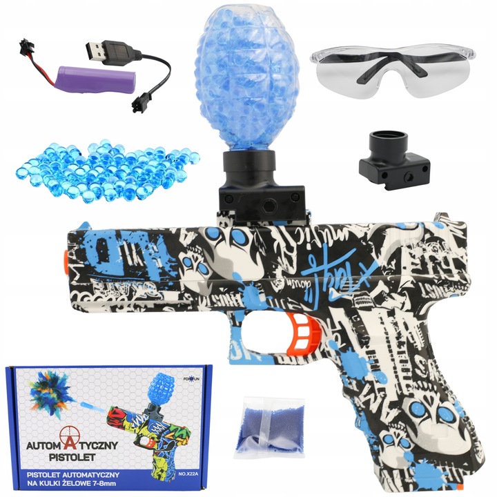 PISTOLET NA KULKI ŻELOWE WODNE AUTOMAT ELEKTRYCZNY BEZPIECZNY OKULARY