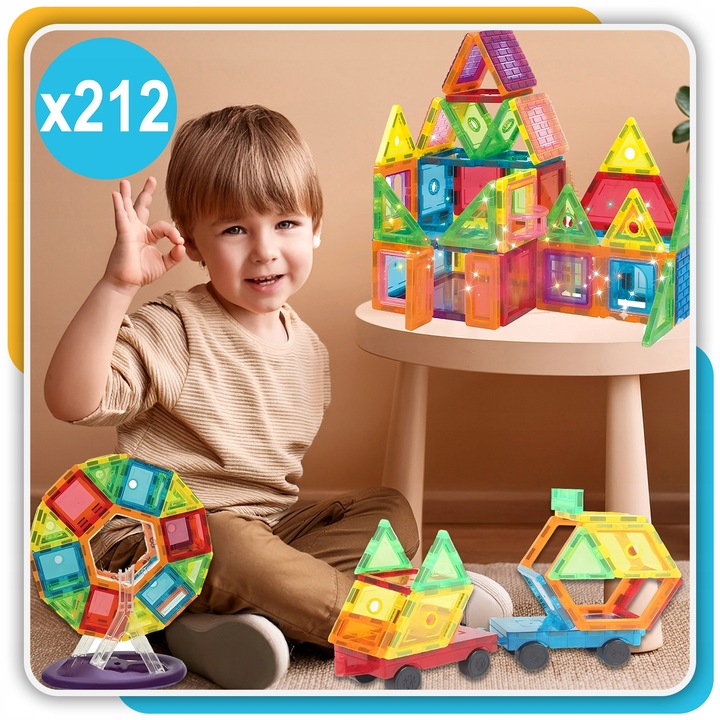 Klocki magnetyczne duże konstrukcyjne 3D zestaw 212 elementów Magnetic -S-