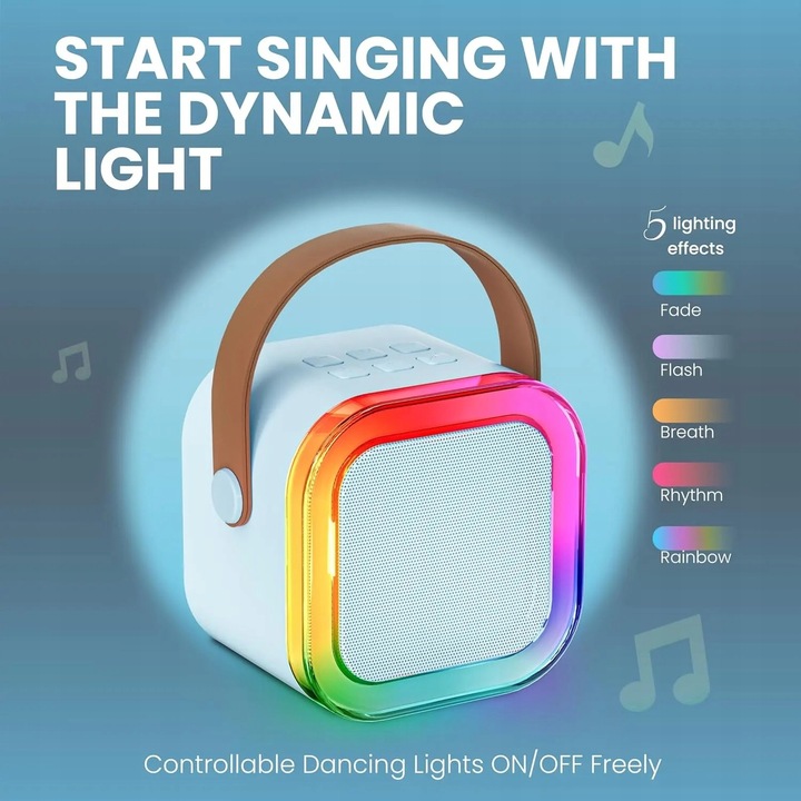 KARAOKE DLA DZIECI PRZENOŚNY GŁOŚNIK BLUETOOTH + 2 MIKROFONY KOLORNIEBIESKI