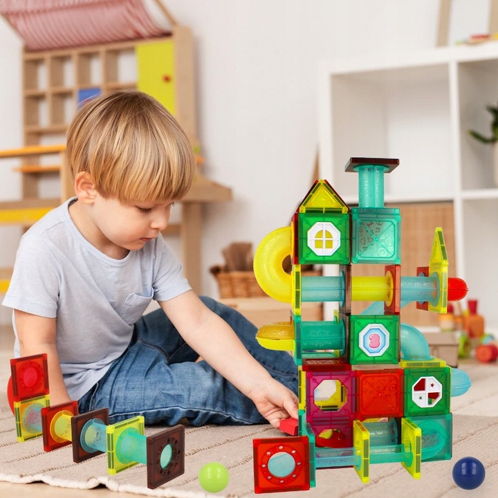 KLOCKI MAGNETYCZNE DLA DZIECKA 3D EDUKACYJNE TOR KULKOWY ZJEŻDŻALNIA 148EL