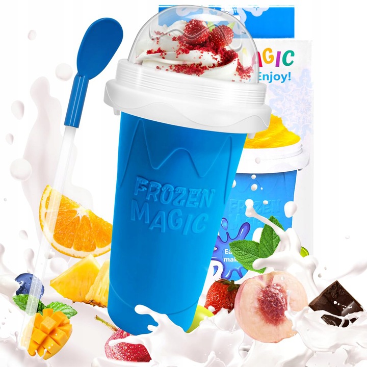 Kubek do Lodów Granity Sorbetów Slushy Koktajli Mrożonych z Łyżk/Słom 330ml