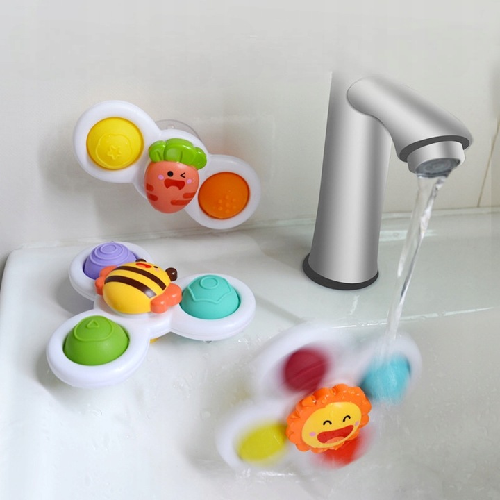 3 X FIDGET SPINER ZABAWKA DO KĄPIELI SENSORYCZNA GRZECHOTKA Z PRZYSSAWKĄ