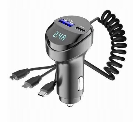 ŁADOWARKA SAMOCHODOWA 2x USB + KABEL 3W1 USB-C MICRO USB APPLE LIGHTNING