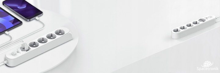 Bezpieczna Listwa Zasilająca Przedłużacz Spacetronik SR-203 4AC 4USB QC 2m