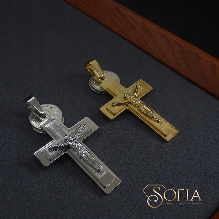 Srebrny duży krzyż z wizerunkiem Orginalna stal 316L na prezent