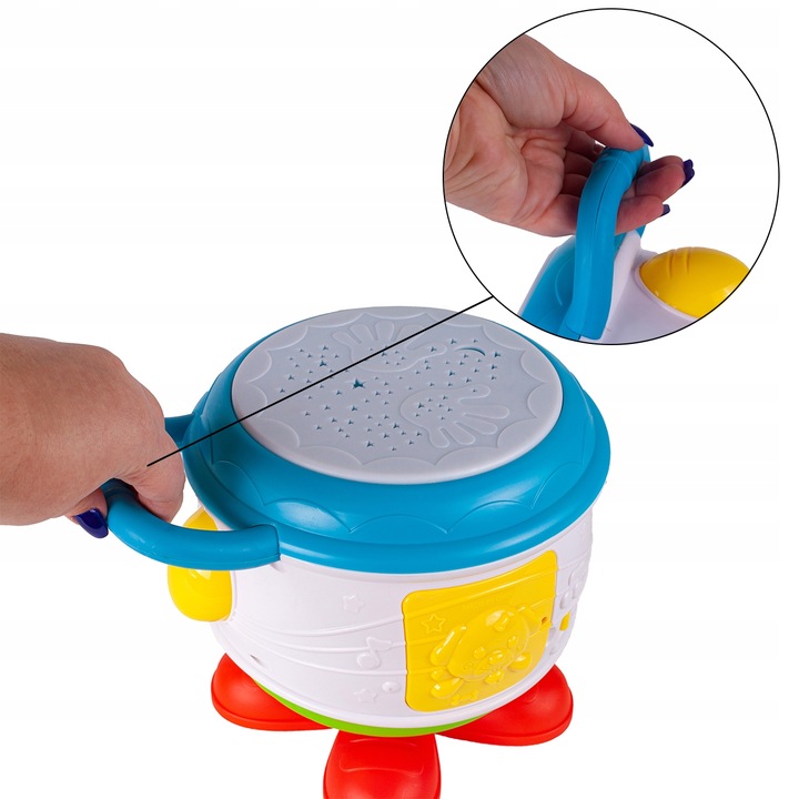 BĘBENEK MUZYCZNY INTERAKTYWNY OBROTOWY DLA DZIECI ŚWIATŁO ŚMIECH DZIECKA