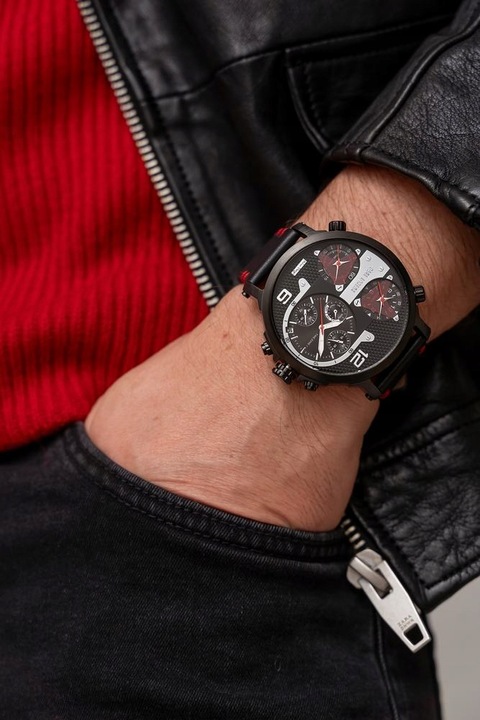 Duży zegarek męski Paul Lorens TEZERT multidatownik + strefy czasowe GRAWER