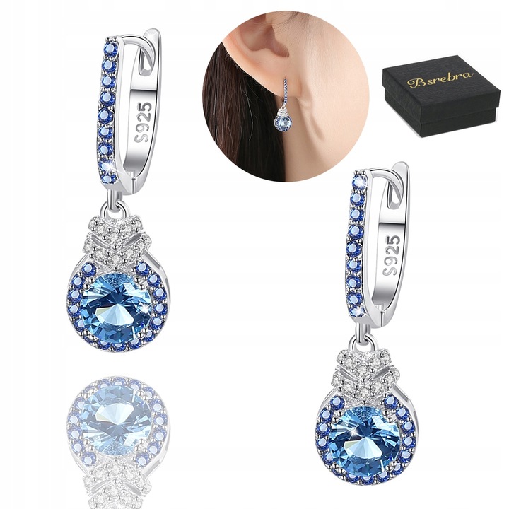 KOLCZYKI SREBRNE PRÓBA 925 WISZĄCE z Cyrkoniami SREBRO Angielskie Zapiecie