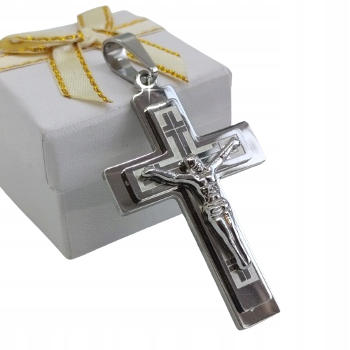 Srebrny duży krzyż z wizerunkiem Orginalna stal 316L na prezent