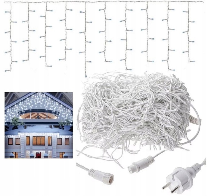 SOPLE 100 LED BIAŁY ZIMNY KURTYNA ZASŁONA PROGRAMATOR LAMPKI CHOINKOWE 4M