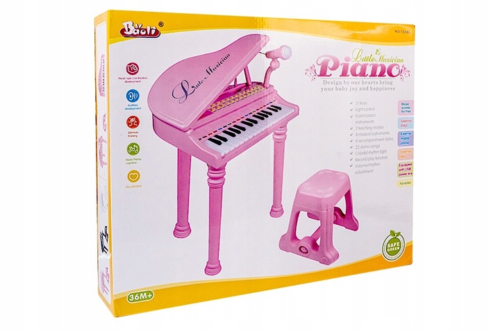 PIANINO DLA DZIECI NAUKA GRY ORGANKI MIKROFON MP3 RÓŻOWE PIANINKO + TABORET