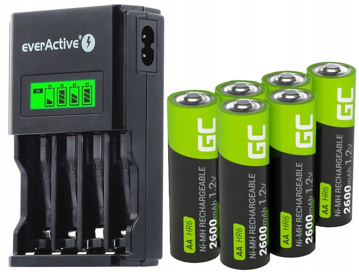 ŁADOWARKA AKUMULATORKÓW Ni-MH AA AAA LCD + 6x AKUMULATORKI 2600mAh AA R6
