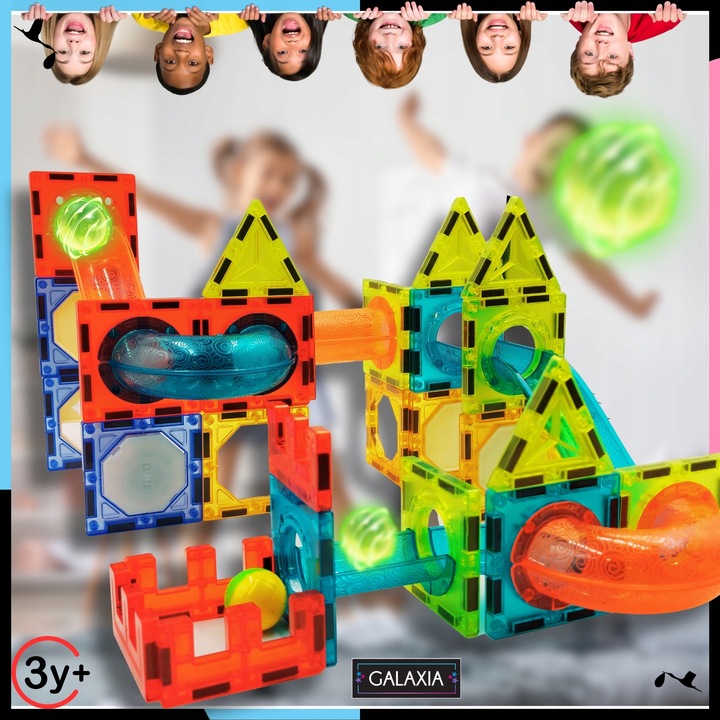 KLOCKI MAGNETYCZNE DUŻE 75 el Konstrukcyjne Świecące Dla Dzieci TOR KULKOWY