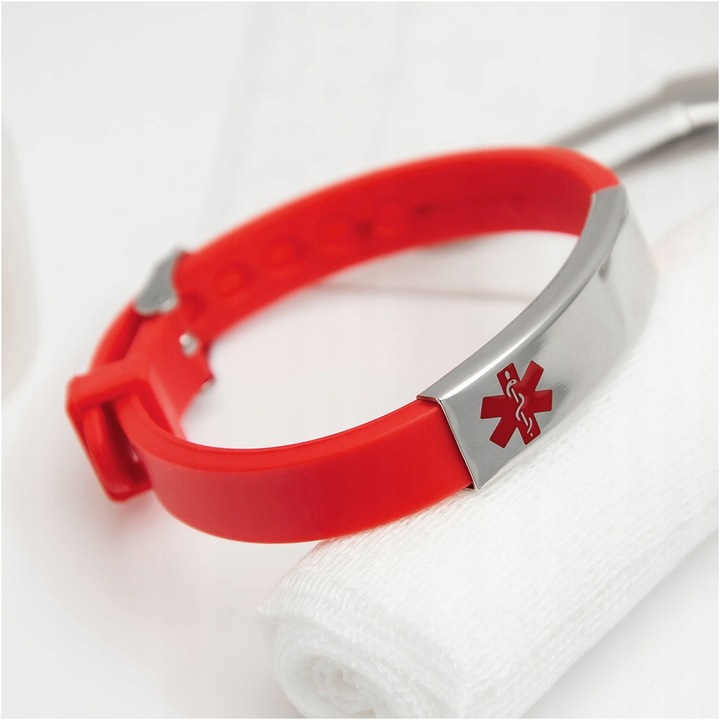 Bransoletka z grawerem męska ratunkowa czerwony kauczuk regulowana BLINGART