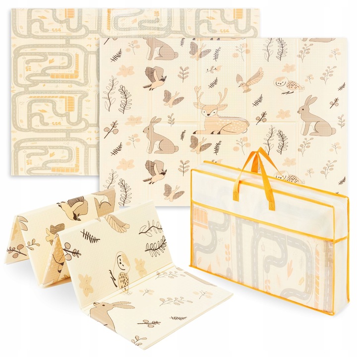 MamaBrum dwustronna składana mata piankowa dywan 120x180x1 Boho/Beż R17