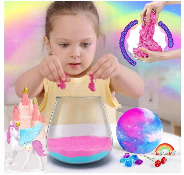 Jednorożec Zestaw Kreatywny Dziewczynki Lampka Nocna Piasek Kinetyczny DIY