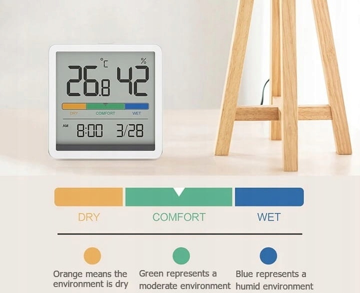 STACJA POGODY TERMOMETR HIGROMETR ZEGAR KALENDARZ MONITOR TEMPERATURY