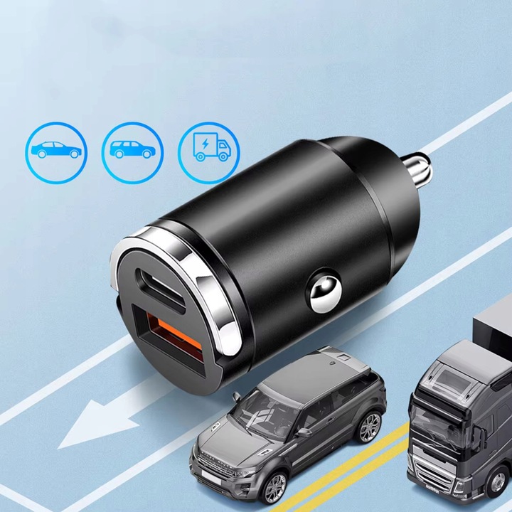 MOCNA ŁADOWARKA SAMOCHODOWA SZYBKIE ŁADOWANIE PD QC 45W USB-C 3,1A KABEL 1M