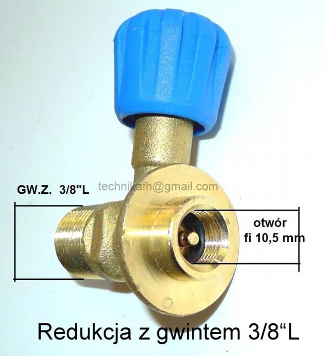 REDUKCJA DO NAPEŁNIANIA KARTUSZY Z ZAWORKIEM 7/16 - 3/8 PROPAN BUTAN