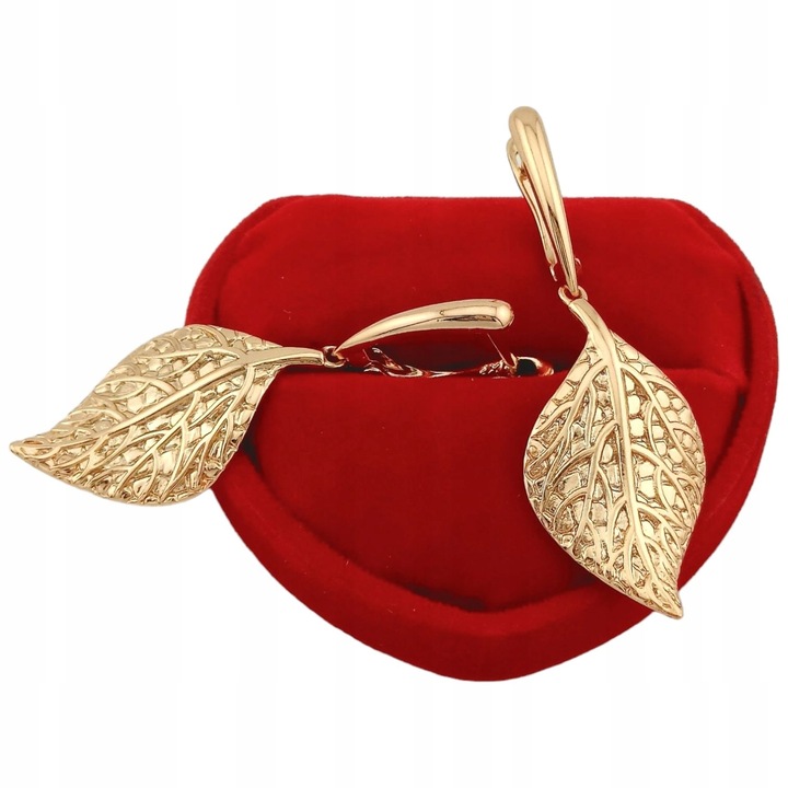 Złote kolczyki wiszące liście eleganckie pozłacane antyalergiczne
