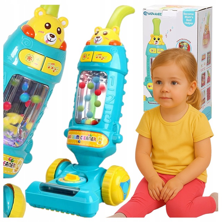 DUŻY ODKURZACZ RĘCZNY PIONOWY dla dzieci INTERAKTYWNY EDUKACYJNY LED MUZYKA