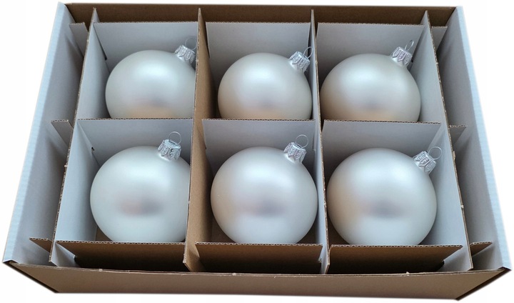 Bombki choinkowe szklane BIAŁY MAT perłowy 8 cm super efekt srebrzysty