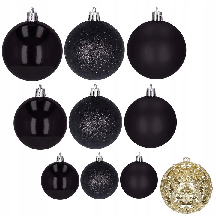 BOMBKI CHOINKOWE 100szt nietłukące ZESTAW XXL NA CHOINKĘ WZORY CZARNE ZŁOTE