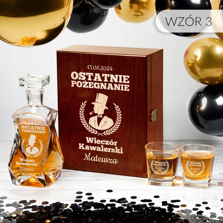 PREZENT NA WIECZÓR KAWALERSKI KARAFKA Z GRAWEREM SZKLANKI DO WHISKY GRAWER